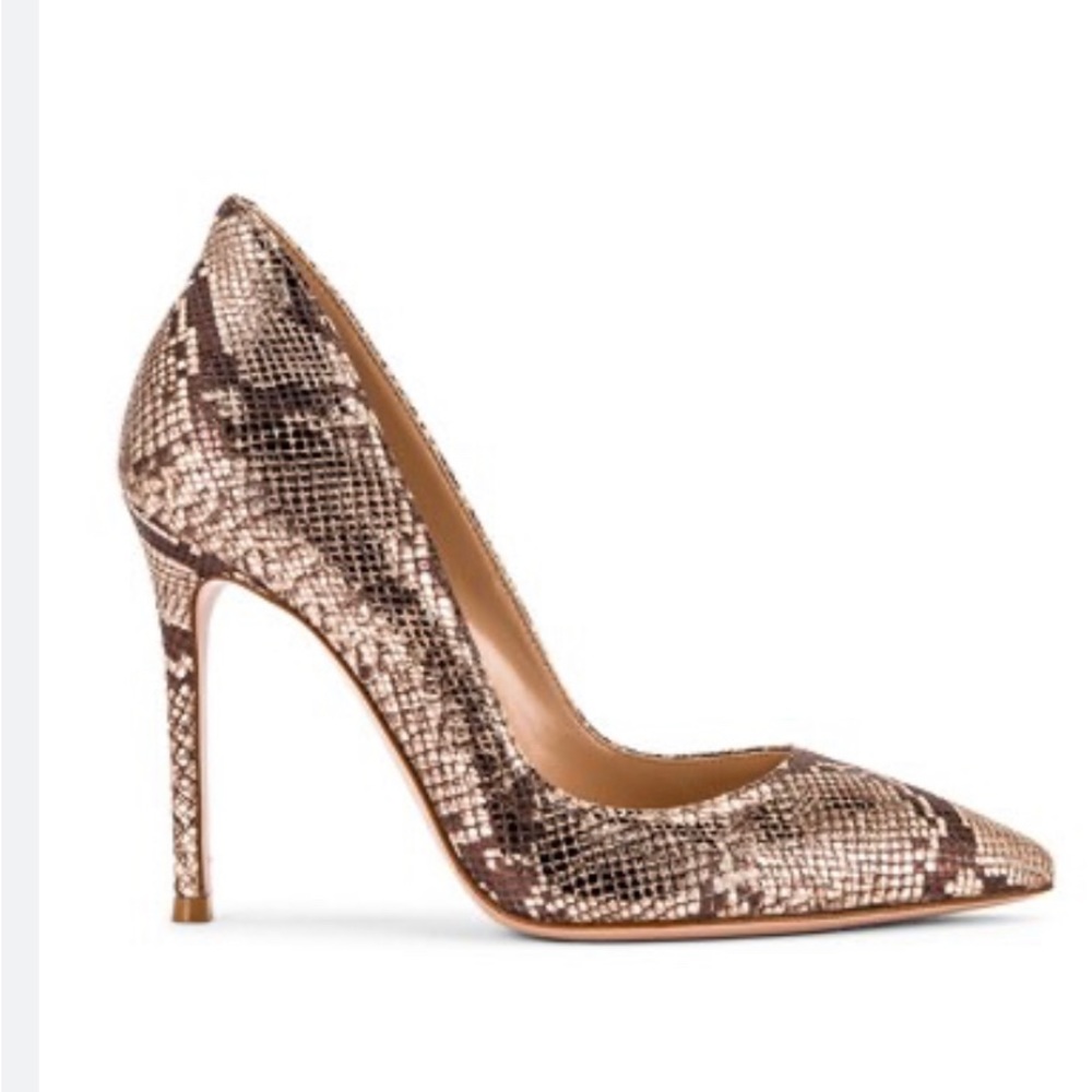NEW GIANVITO ROSSI Mekong Dallas Brown Gold Snake Suede Stiletto Heels Pump 38.5